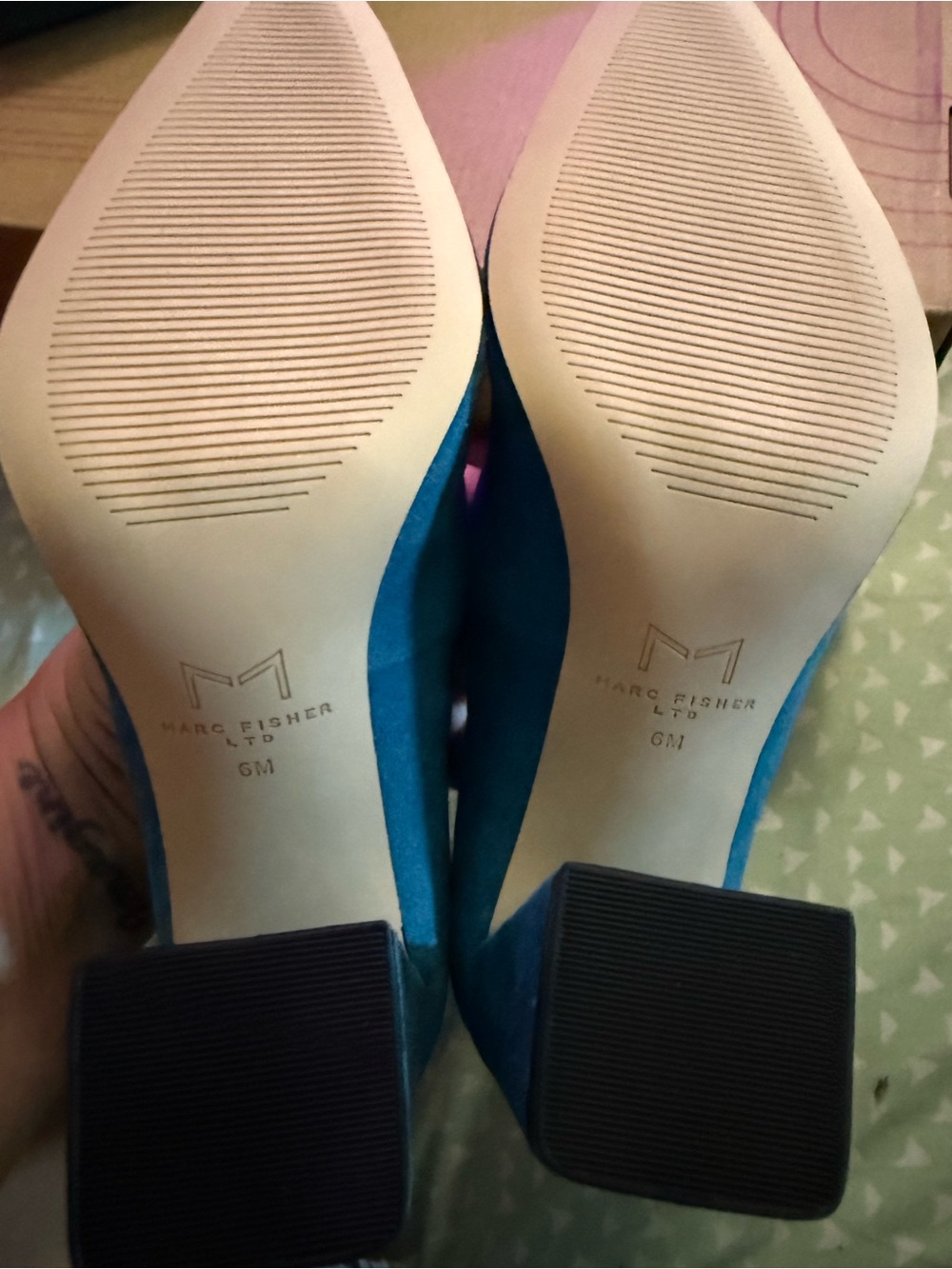 Marc Jacobs Teal Suede Block Heel Pumps - Picture 4 of 4